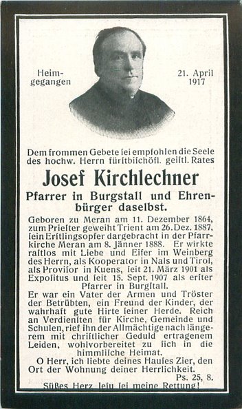 2017_Burgstall_100. Todestag Pfarrer Josef Kirchlechner Sterbebild(3)