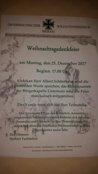 WEIHNACHTSGEDENKFEIER 2017